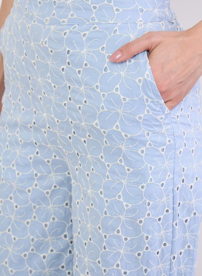 Styli Blue Embroidered Wide Leg Pants - Image 3