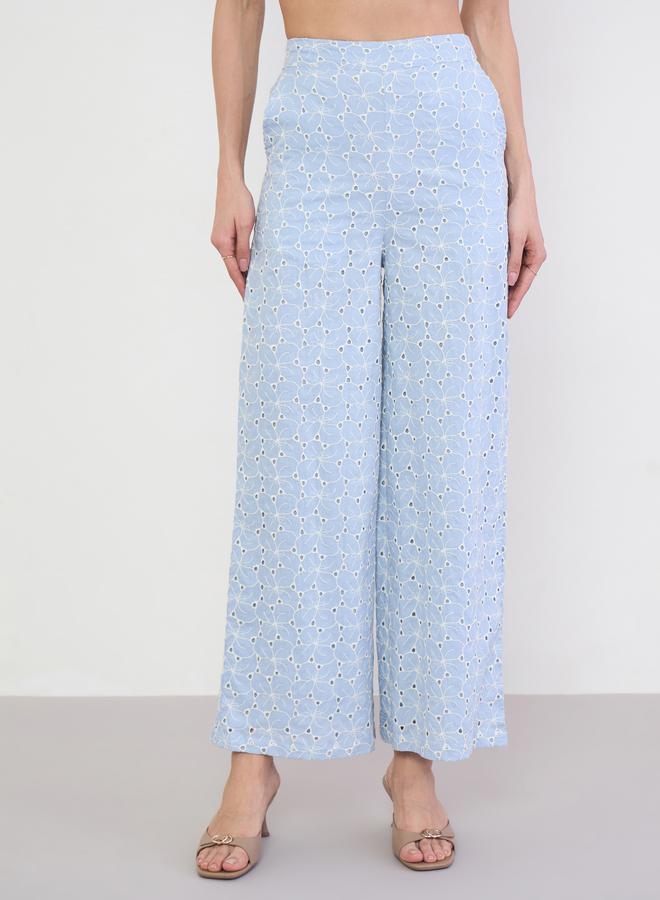 Styli Blue Embroidered Wide Leg Pants - Image 2