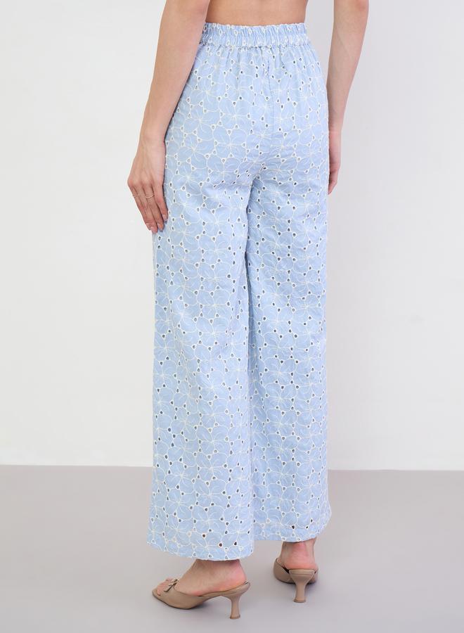 Styli Blue Embroidered Wide Leg Pants - Image 4