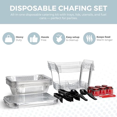 Alpha Living 6 Pack - Disposable Chafing Dish Buffet Set, Half Size Pans, Welded Body Food Warmers for Parties, Fuel Cans Complete Set, Warming Trays - Image 2