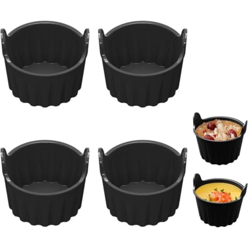 Air fryer egg molds for breakfast cooking, food-grade silicone, black, heat-resistant and dishwasher-safe reusable ramekins pack of 4 - Image 1