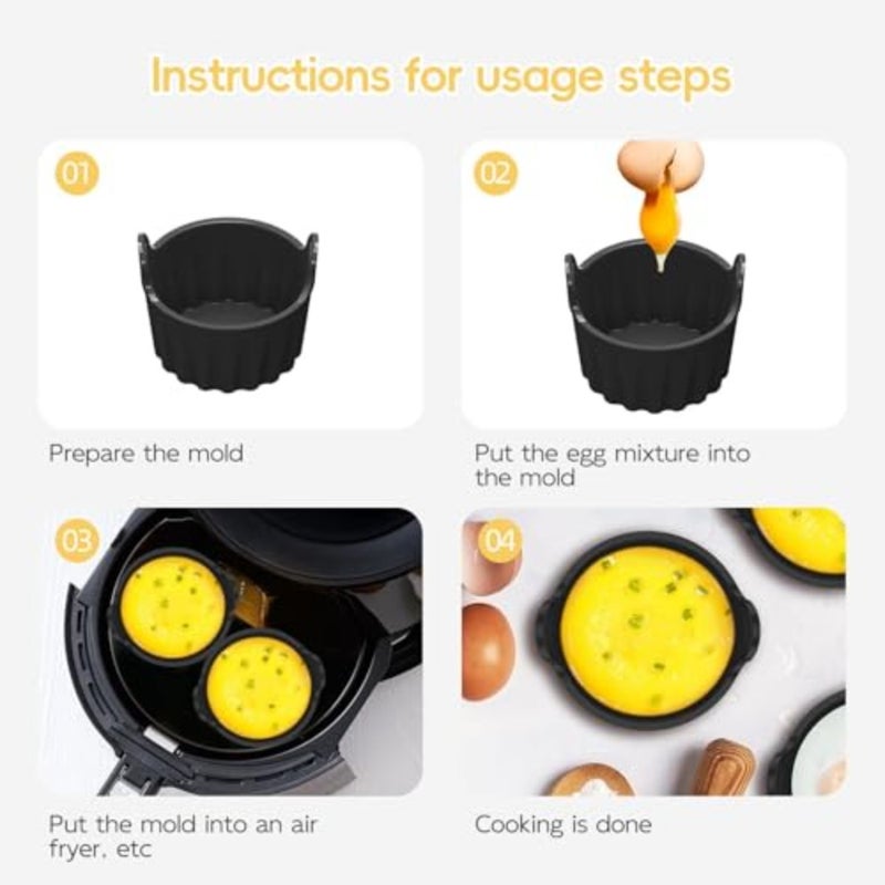 Air fryer egg molds for breakfast cooking, food-grade silicone, black, heat-resistant and dishwasher-safe reusable ramekins pack of 4 - Image 5