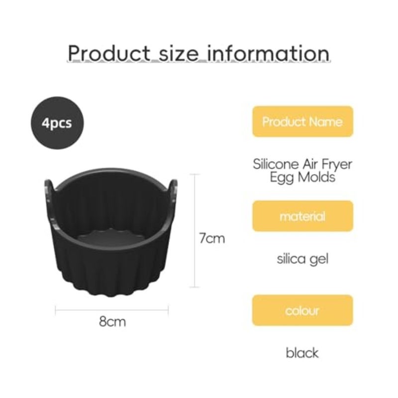 Air fryer egg molds for breakfast cooking, food-grade silicone, black, heat-resistant and dishwasher-safe reusable ramekins pack of 4 - Image 2