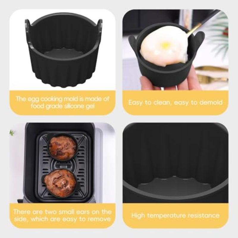 Air fryer egg molds for breakfast cooking, food-grade silicone, black, heat-resistant and dishwasher-safe reusable ramekins pack of 4 - Image 3