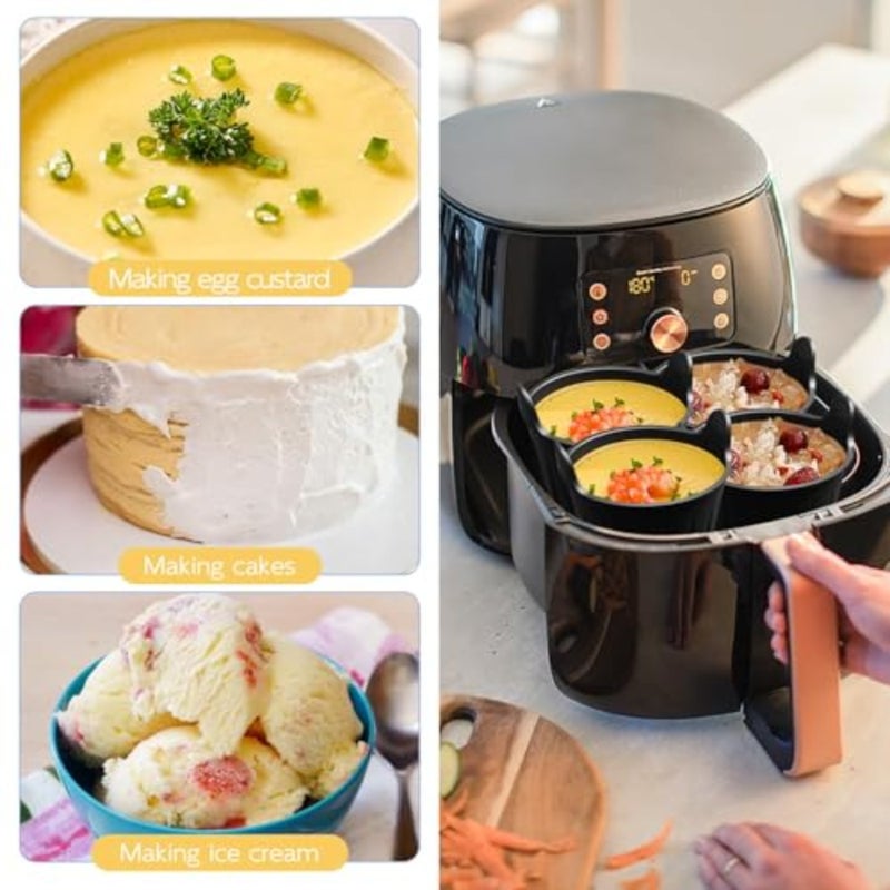 Air fryer egg molds for breakfast cooking, food-grade silicone, black, heat-resistant and dishwasher-safe reusable ramekins pack of 4 - Image 4