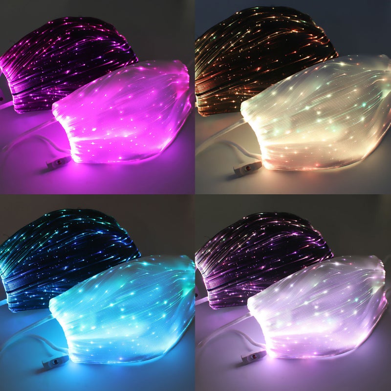 قناع وجه مصباح LED من قماش الألياف الضوئية، قناع ريف مضيء بـ 7 ألوان LED، قابل لإعادة الشحن عبر USB، لمناسبات الهالوين والكريسماس والمنتديات، للرجال والنساء - Image 2