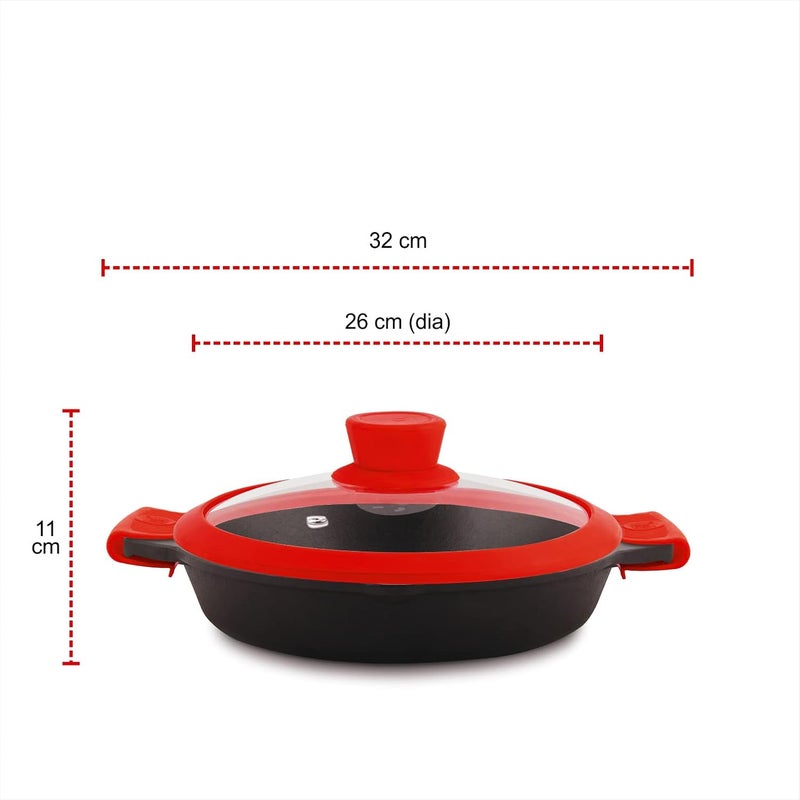 THE CHEF STORY The Chef Story Throwback Series Cast Iron Skillet 26cm PreSeasoned 102 Inch 18 Liter Capacity Lifetime Exchange Warranty Unibody Design with no Screw Joints Silicon Sleeves Tempered Glass Rim with Silicon Rim Eco Friendly Induction Gas Electric Solid Plate Radiant Ceramic Halogen Recyclable Iron Toxic Free  - Image 5