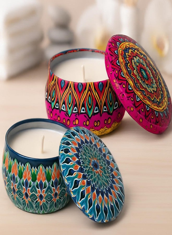 Kaameri Bazaar Diwali Decorative Candle for Home | Set of 4 Mandala Tin Jar Candle - Image 3