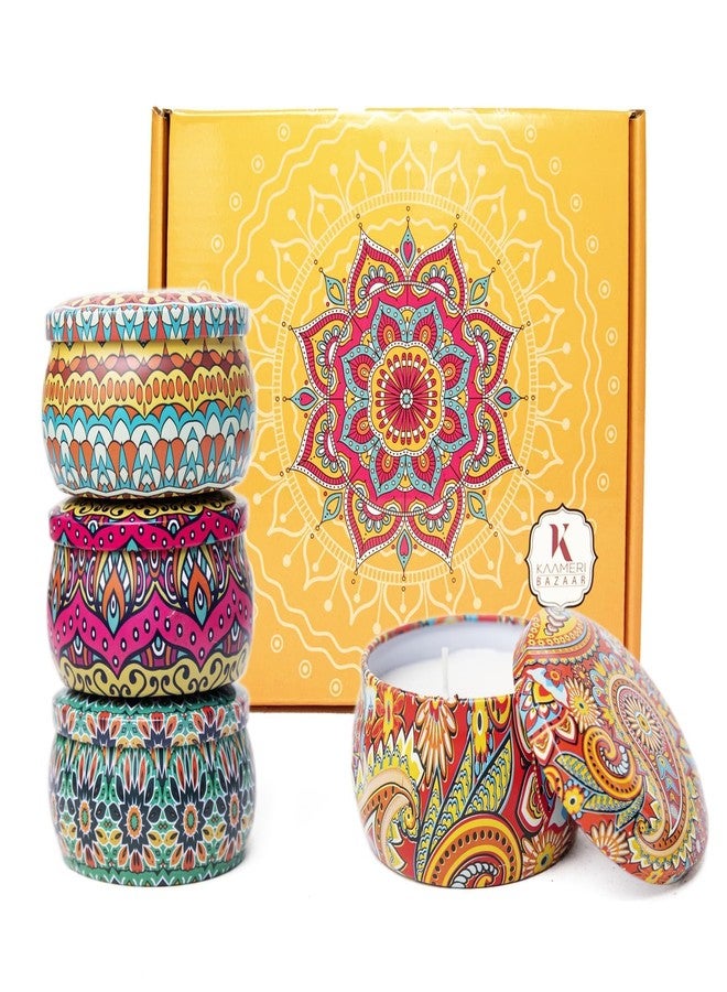 Kaameri Bazaar Diwali Decorative Candle for Home | Set of 4 Mandala Tin Jar Candle - Image 1
