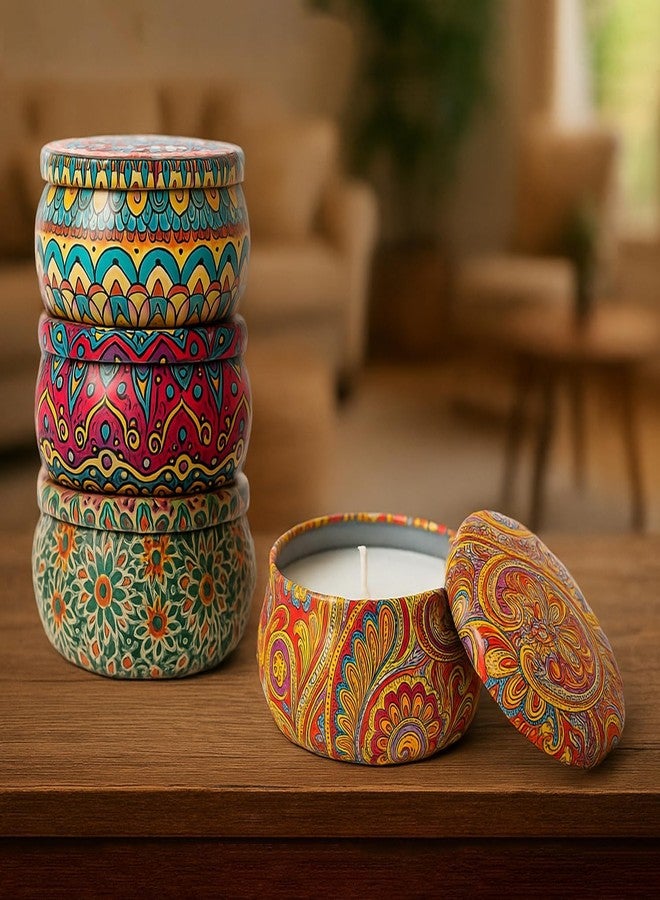 Kaameri Bazaar Diwali Decorative Candle for Home | Set of 4 Mandala Tin Jar Candle - Image 4