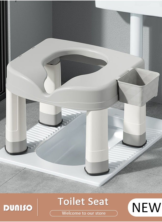 DUNISO Portable Plastic Toilet For Camping,Comfortable Bathroom Chair With Tissue Holder, Non-Slip Elderly Squat Toilet Seat Stool, Bath seat,Shower Chair,Squat Stool, Pregnant Women Toilet Chair  - Image 1