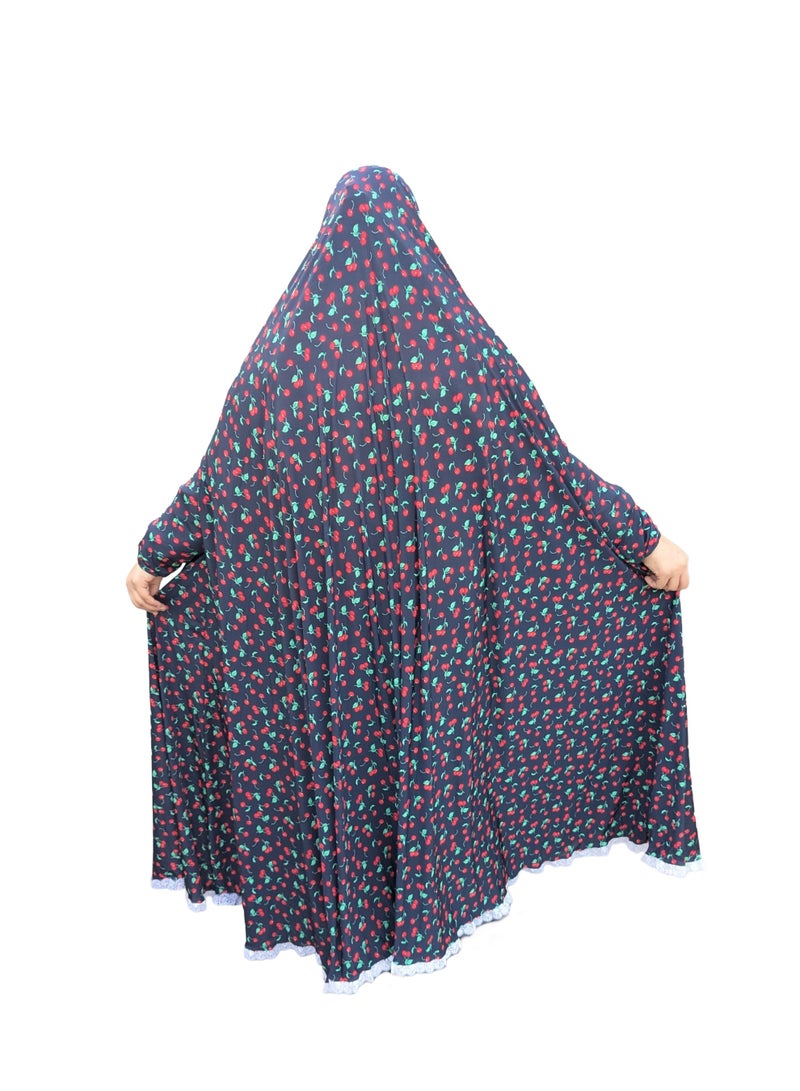Women’s Prayer Khimar with Long Sleeves | Cotton & Lycra Fabric | Prayer Cover | Cherry Pattern Design - Image 5