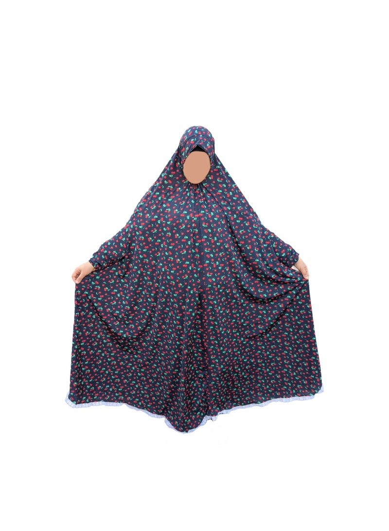 Women’s Prayer Khimar with Long Sleeves | Cotton & Lycra Fabric | Prayer Cover | Cherry Pattern Design - Image 1