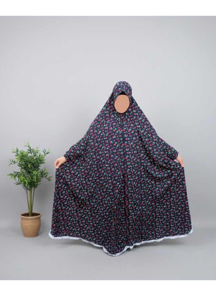 Women’s Prayer Khimar with Long Sleeves | Cotton & Lycra Fabric | Prayer Cover | Cherry Pattern Design - Image 2