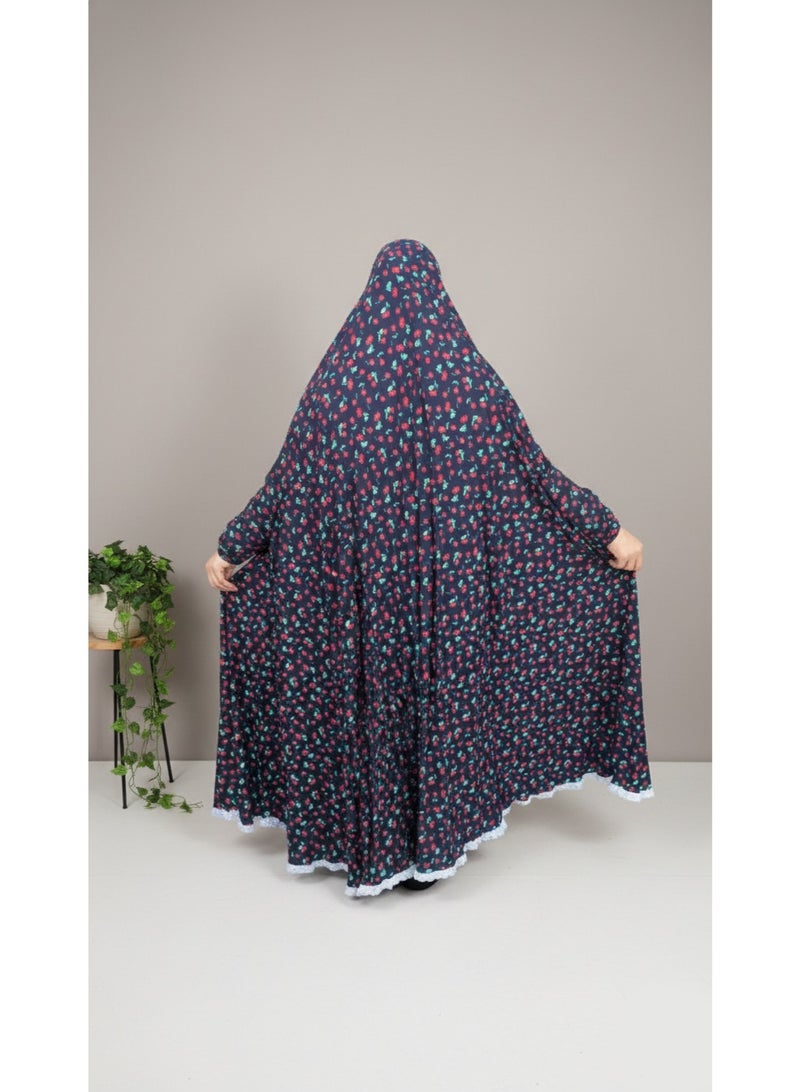 Women’s Prayer Khimar with Long Sleeves | Cotton & Lycra Fabric | Prayer Cover | Cherry Pattern Design - Image 3