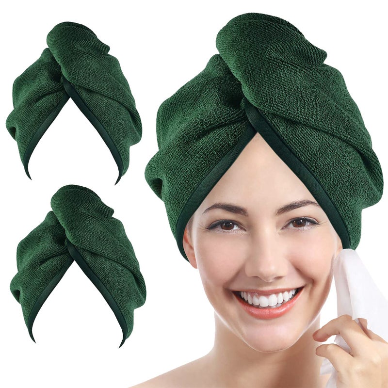 YoulerTex Microfiber Hair Towel Hair Wrap: 2 Pack 10X26 Hair Dryer Towels for Women Absorbent Turban Twist Hair Drying Shower Cap Curly Hair Products for Hair Care Hair Accessories (05 2-Pcs Emerald) - Image 1