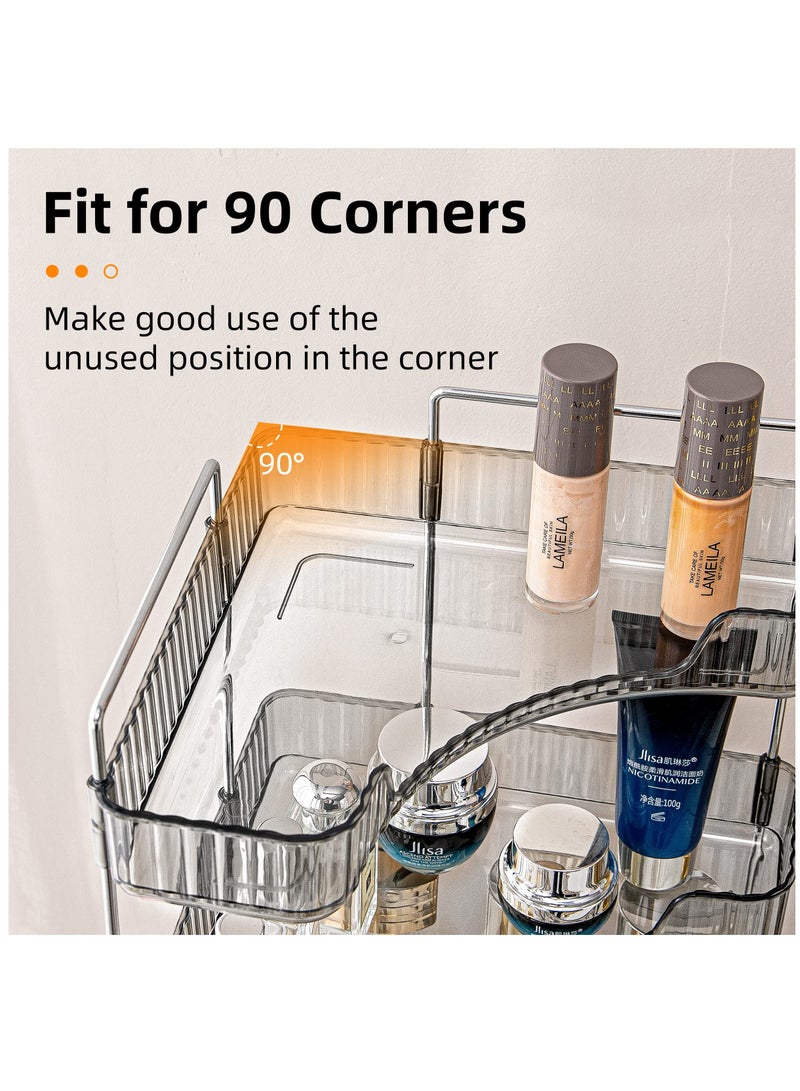Excefore 2 Tier Corner Bathroom Countertop Organizer, 2 Tiers Vanity Trays for Bathroom Counter, Makeup Organizer, Perfume Tray, Kitchen Spice Rack, Fits 90 Corner, Smoky Gray - Image 4