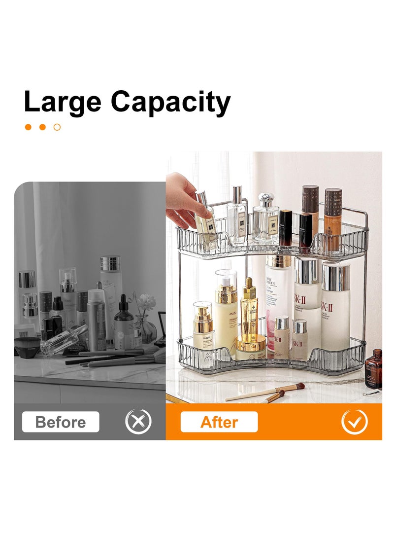 Excefore 2 Tier Corner Bathroom Countertop Organizer, 2 Tiers Vanity Trays for Bathroom Counter, Makeup Organizer, Perfume Tray, Kitchen Spice Rack, Fits 90 Corner, Smoky Gray - Image 3