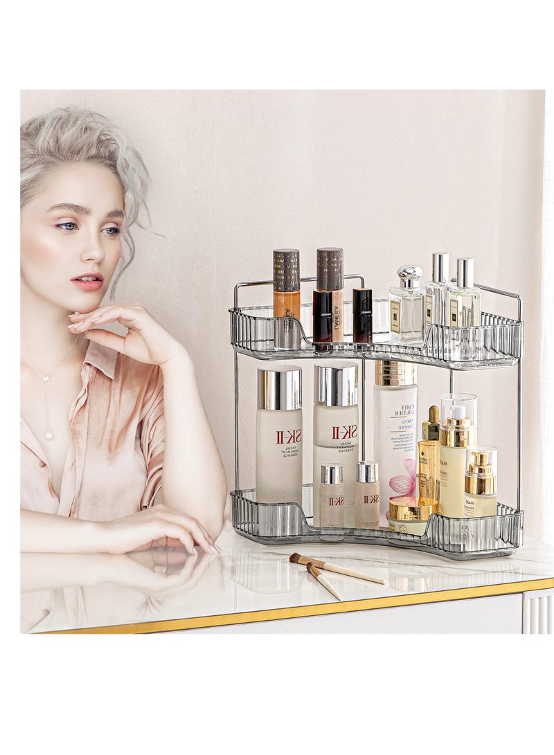 Excefore 2 Tier Corner Bathroom Countertop Organizer, 2 Tiers Vanity Trays for Bathroom Counter, Makeup Organizer, Perfume Tray, Kitchen Spice Rack, Fits 90 Corner, Smoky Gray - Image 5