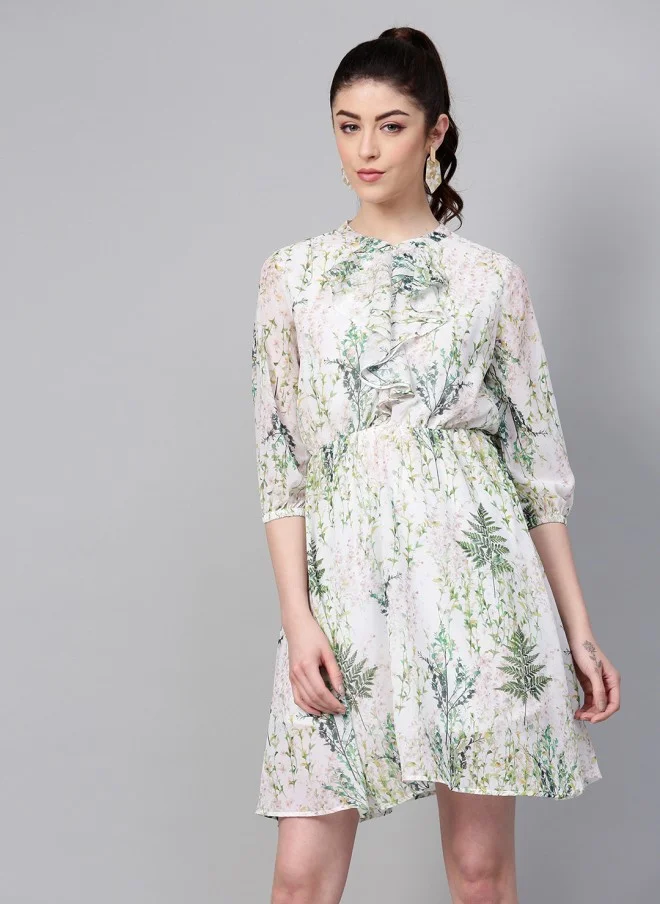 SASSAFRAS Floral Printed A-Line Dress for Women