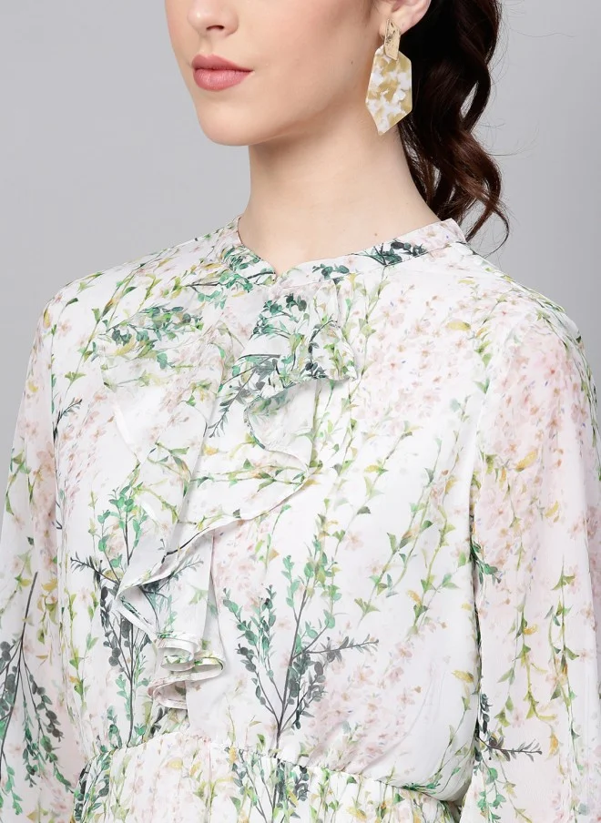 SASSAFRAS Floral Printed A-Line Dress for Women