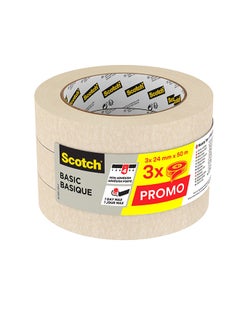 3M Scotch Scotch Basic Masking Tape, 24mm x 50m. 3 rolls/pack  - Image 1