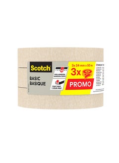 3M Scotch Scotch Basic Masking Tape, 24mm x 50m. 3 rolls/pack  - Image 2