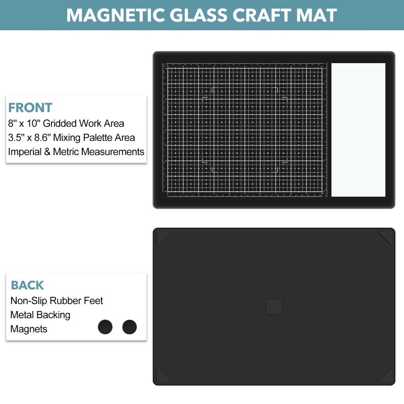 CYFUN DESIGN Glass Craft Mat for Crafting Measuring Painting Work Magnetic Cutting Media Mat for Crafts Tempered Glass Crafting Surface for Cutting Stamping Mixed Media Heat Embossing and Hot Glue Projects - Image 4