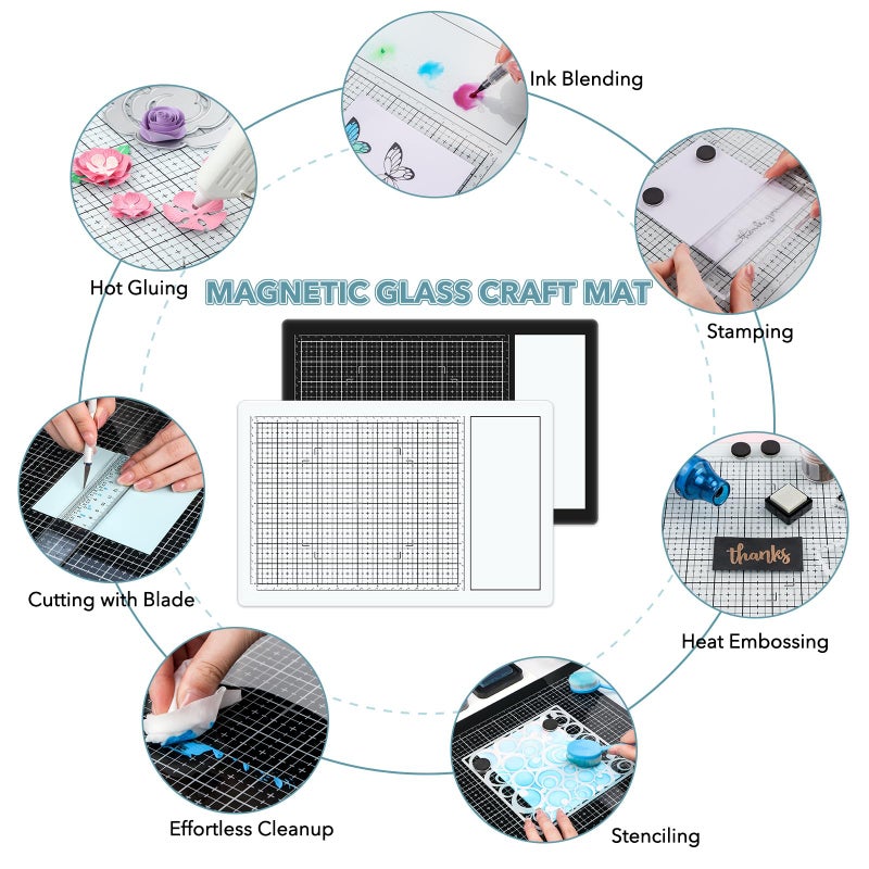 CYFUN DESIGN Glass Craft Mat for Crafting Measuring Painting Work Magnetic Cutting Media Mat for Crafts Tempered Glass Crafting Surface for Cutting Stamping Mixed Media Heat Embossing and Hot Glue Projects - Image 3