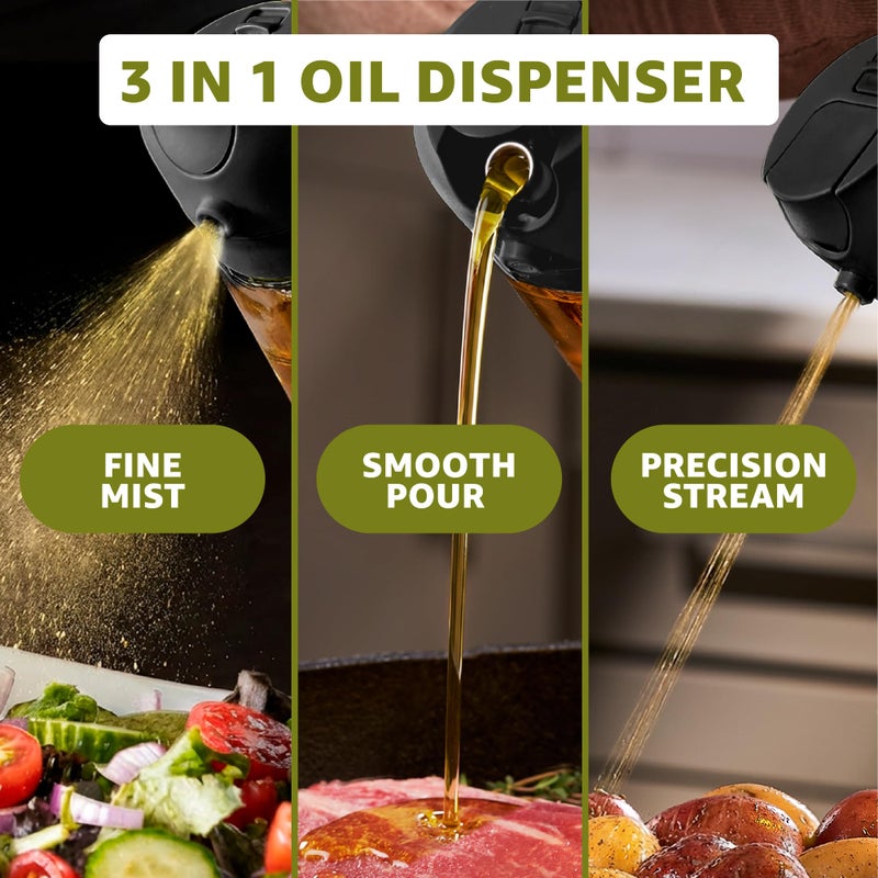 FineDine 16oz Olive Oil Sprayer for Cooking, 2 in 1 Olive Oil Dispenser Bottle for Kitchen, Air Fryer, Salad, BBQ & Baking â€“ Dual Spray Mist & Stream, with Measurement Marks, Black - Image 2