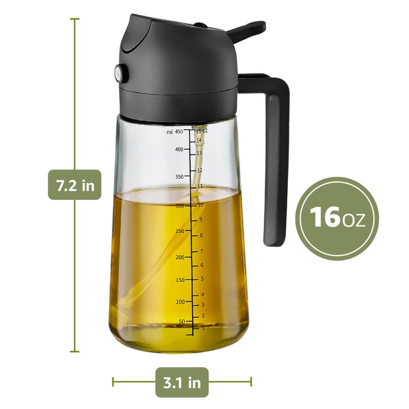 FineDine 16oz Olive Oil Sprayer for Cooking, 2 in 1 Olive Oil Dispenser Bottle for Kitchen, Air Fryer, Salad, BBQ & Baking â€“ Dual Spray Mist & Stream, with Measurement Marks, Black - Image 3