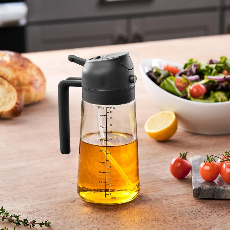FineDine 16oz Olive Oil Sprayer for Cooking, 2 in 1 Olive Oil Dispenser Bottle for Kitchen, Air Fryer, Salad, BBQ & Baking â€“ Dual Spray Mist & Stream, with Measurement Marks, Black - Image 4