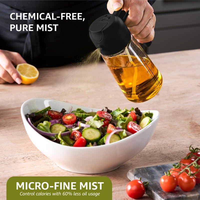 FineDine 16oz Olive Oil Sprayer for Cooking, 2 in 1 Olive Oil Dispenser Bottle for Kitchen, Air Fryer, Salad, BBQ & Baking â€“ Dual Spray Mist & Stream, with Measurement Marks, Black - Image 5