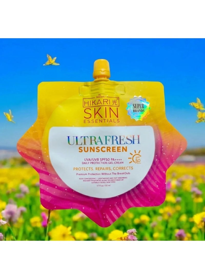 Hikari Skin Essentials Ultra Fresh Sunscreen SPF 50 - 50ml | Lightweight Face Sunblock | Broad Spectrum UV Protection | Non-Greasy Daily Sunscreen - Image 1