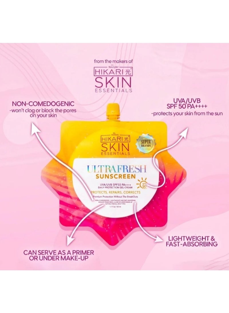 Hikari Skin Essentials Ultra Fresh Sunscreen SPF 50 - 50ml | Lightweight Face Sunblock | Broad Spectrum UV Protection | Non-Greasy Daily Sunscreen - Image 5