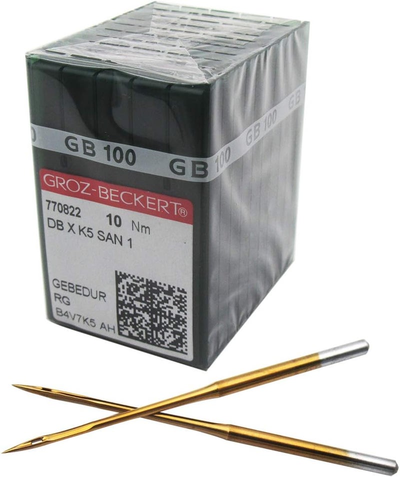 ckpsms GROZ-BECKERT Needle in Clear Plastic Box - 100PCS Groz Beckert DBXK5 SAN1 GEBEDUR Titanium Coated Industrial Embroidery Machine Needles (Size 80/12) - Image 1