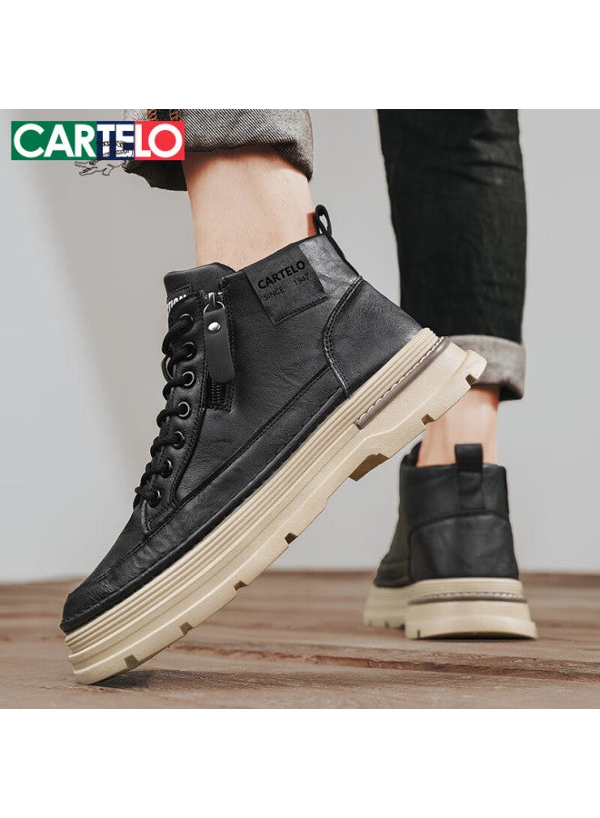 Cartelo Men's Martin Boots, Fashionable Trendy Men's Boots, Outdoor Comfortable Wear-resistant Mid-top Boots For Men, 1537 Black, Size 43 - Image 2