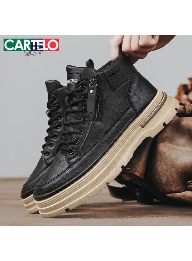 Cartelo Men's Martin Boots, Fashionable Trendy Men's Boots, Outdoor Comfortable Wear-resistant Mid-top Boots For Men, 1537 Black, Size 43 - Image 4