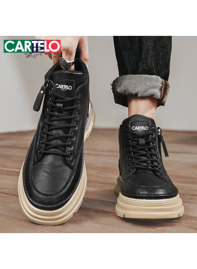 Cartelo Men's Martin Boots, Fashionable Trendy Men's Boots, Outdoor Comfortable Wear-resistant Mid-top Boots For Men, 1537 Black, Size 43 - Image 3