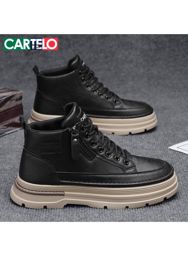 Cartelo Men's Martin Boots, Fashionable Trendy Men's Boots, Outdoor Comfortable Wear-resistant Mid-top Boots For Men, 1537 Black, Size 43 - Image 1