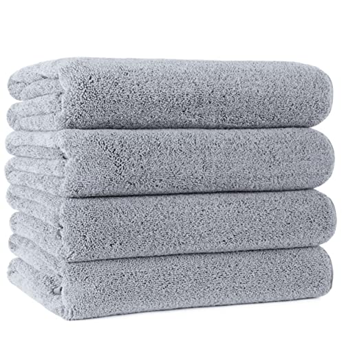 POLYTE Microfiber Quick Dry Lint Free Bath Towel, 57 x 30 in, Pack of 4 (Gray) - Image 1