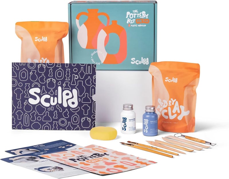 Sculpd - The Original Pottery Kit for Adults - Air Dry Clay for Adults, Tools, Varnish, Paints, Brushes, Couples Date Night Arts & Crafts Set, Matte Varnish - Image 1