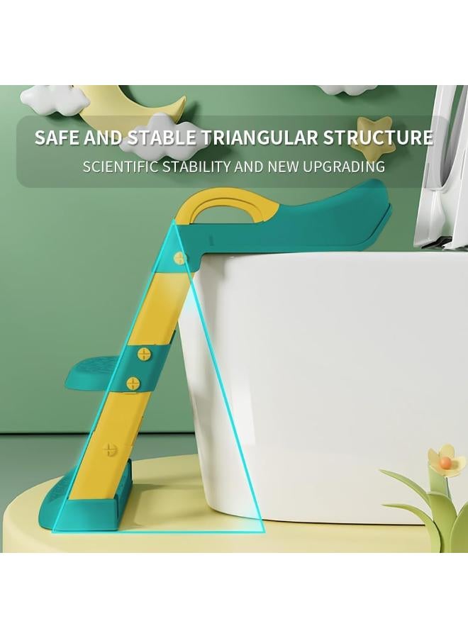 Toddler Potty Training Toilet Seat with Ladder & Handles – Blue/Yellow - Image 2