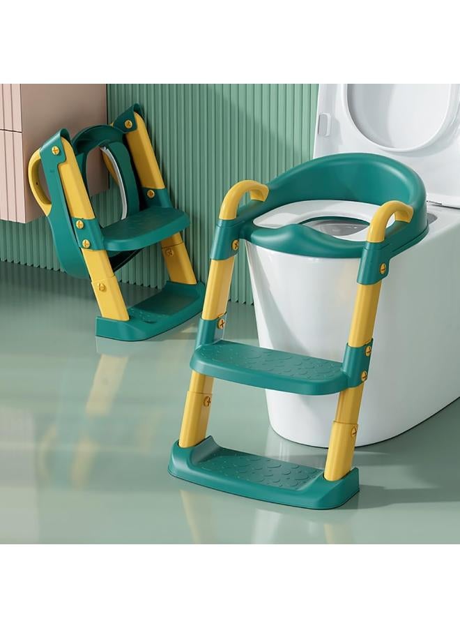 Toddler Potty Training Toilet Seat with Ladder & Handles – Blue/Yellow - Image 1