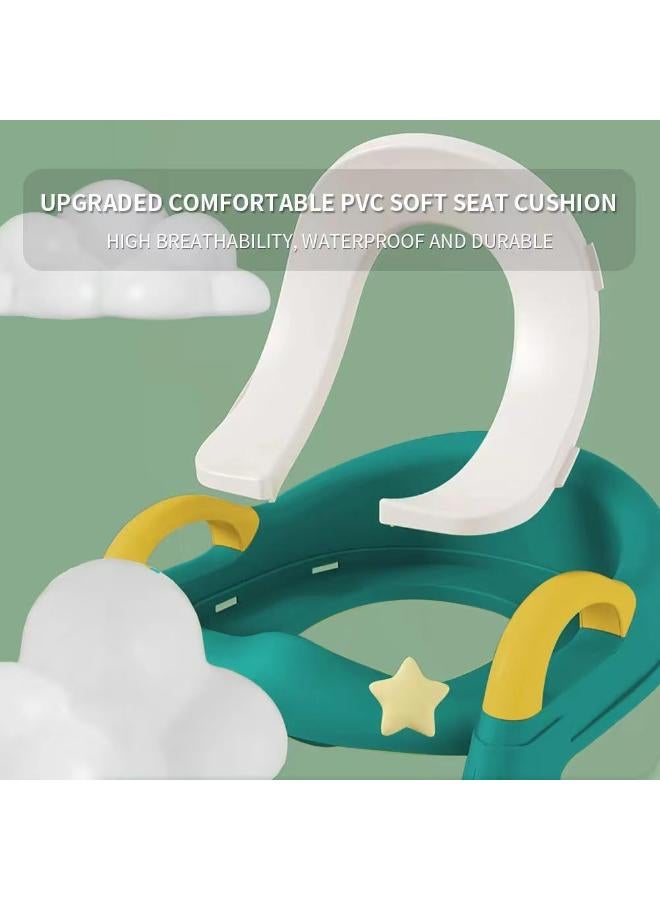 Toddler Potty Training Toilet Seat with Ladder & Handles – Blue/Yellow - Image 4