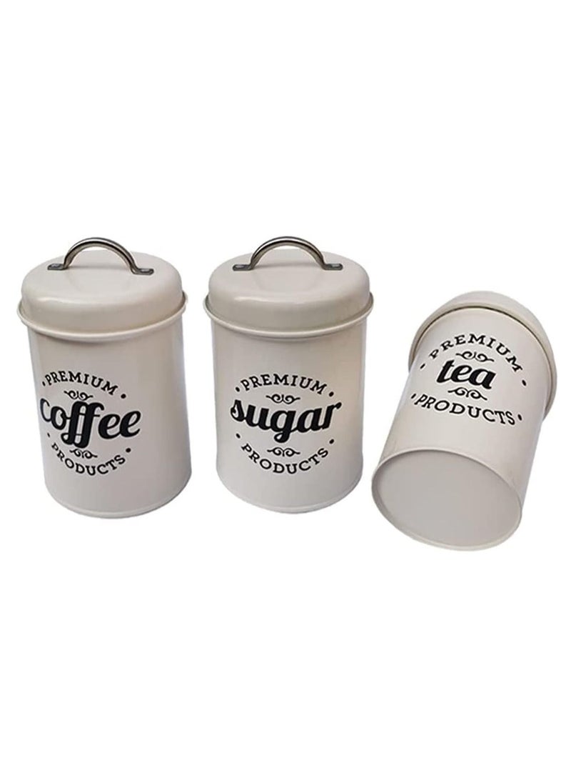 Arabest Tea Coffee Sugar Set 3-Piece Sealed Kitchen Food Jar Metal Storage Container Cookie Jar Candy Cookies Onion with Lid and Handle (White)  - Image 1