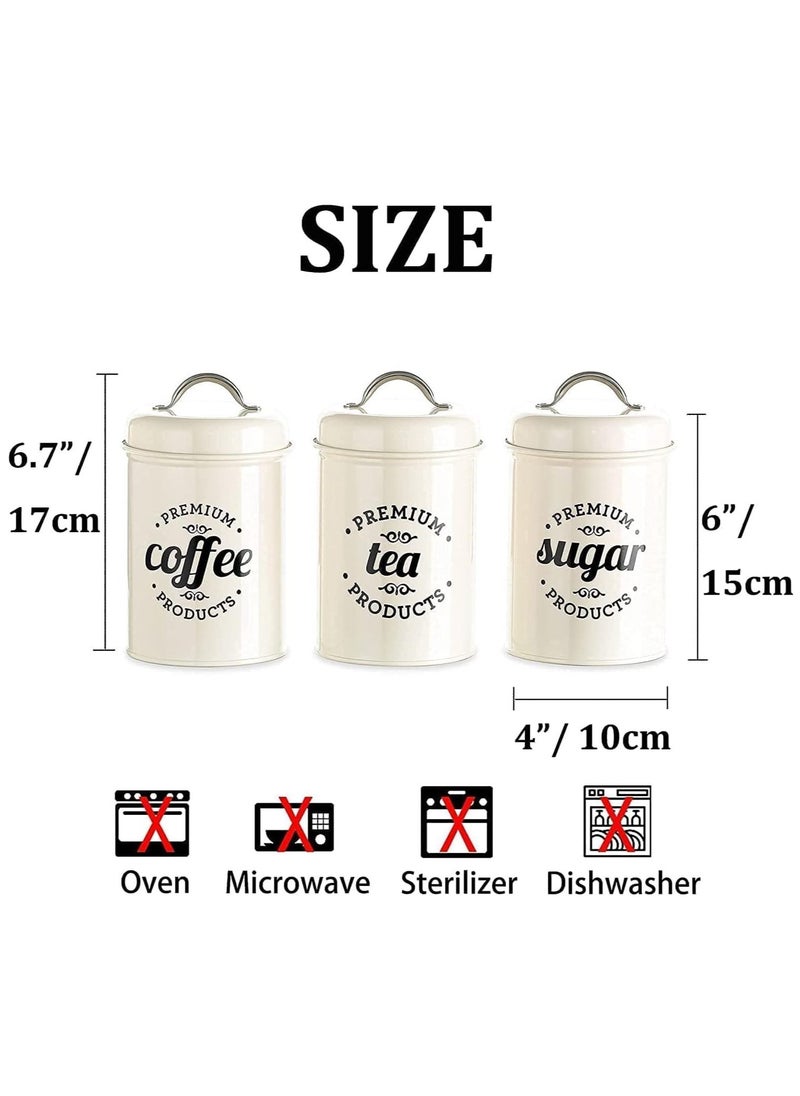 Arabest Tea Coffee Sugar Set 3-Piece Sealed Kitchen Food Jar Metal Storage Container Cookie Jar Candy Cookies Onion with Lid and Handle (White)  - Image 2