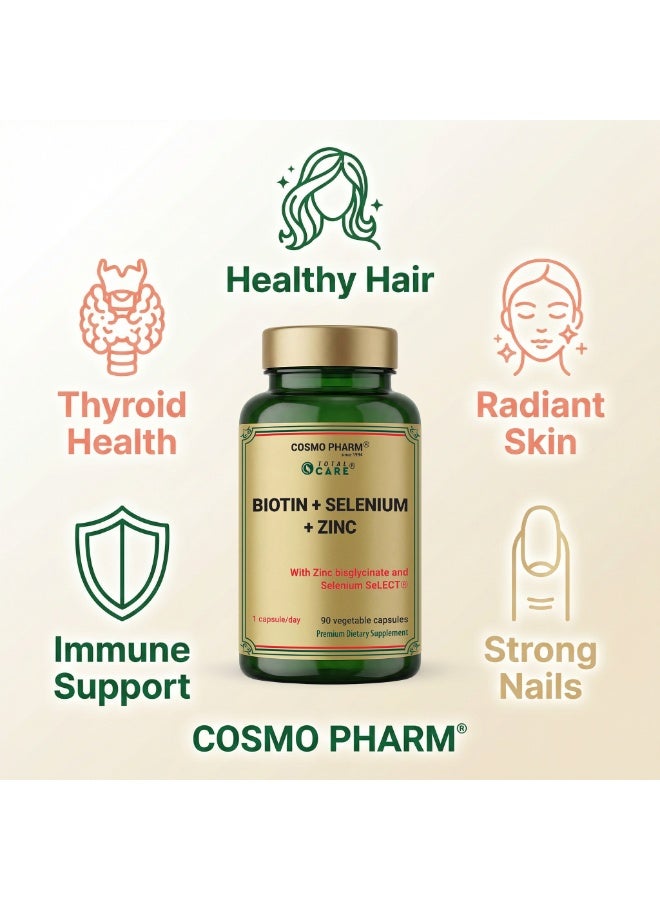 Cosmo Pharm Biotin + Selenium + Zinc | Supports Healthy Hair, Skin & Nails and Immune Function | 90 Vegetable Capsules - Image 3