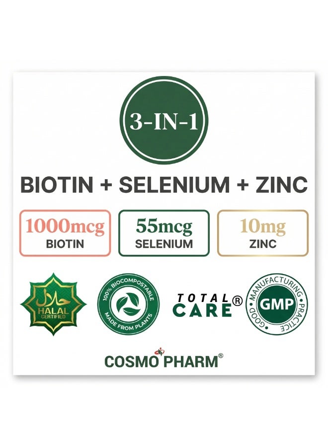 Cosmo Pharm Biotin + Selenium + Zinc | Supports Healthy Hair, Skin & Nails and Immune Function | 90 Vegetable Capsules - Image 5