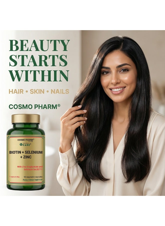 Cosmo Pharm Biotin + Selenium + Zinc | Supports Healthy Hair, Skin & Nails and Immune Function | 90 Vegetable Capsules - Image 4